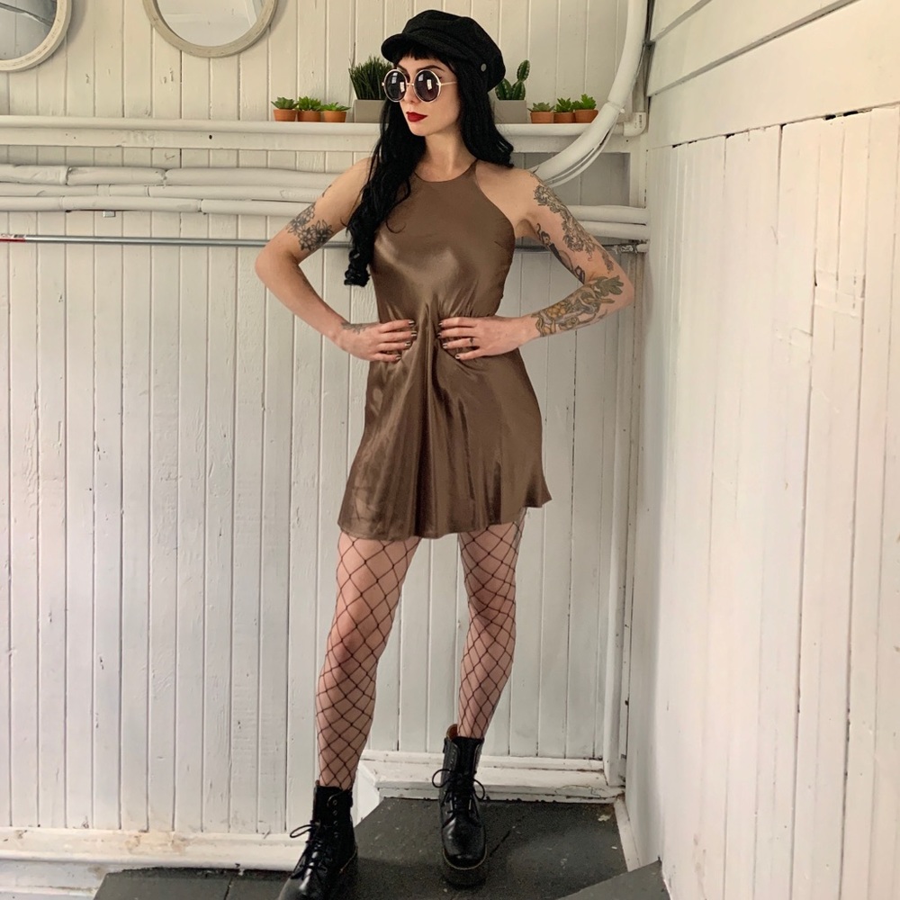Metallic high neck shiny dress